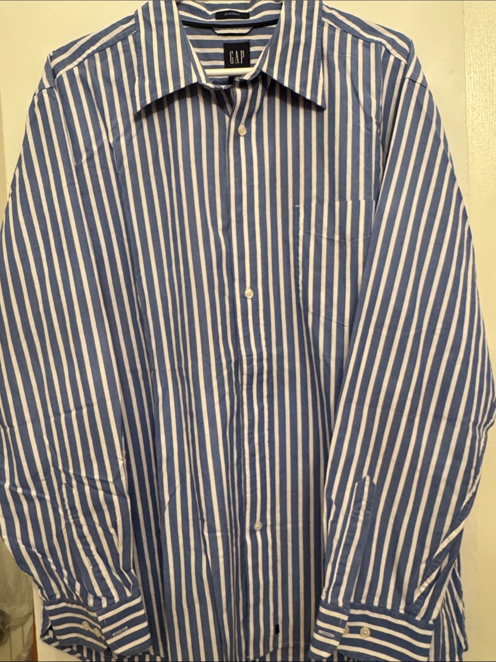GAP Men's Blue and White Vertical Stripe Dress Shirt
